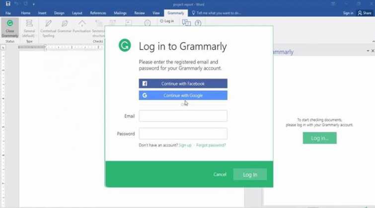 open grammarly in word